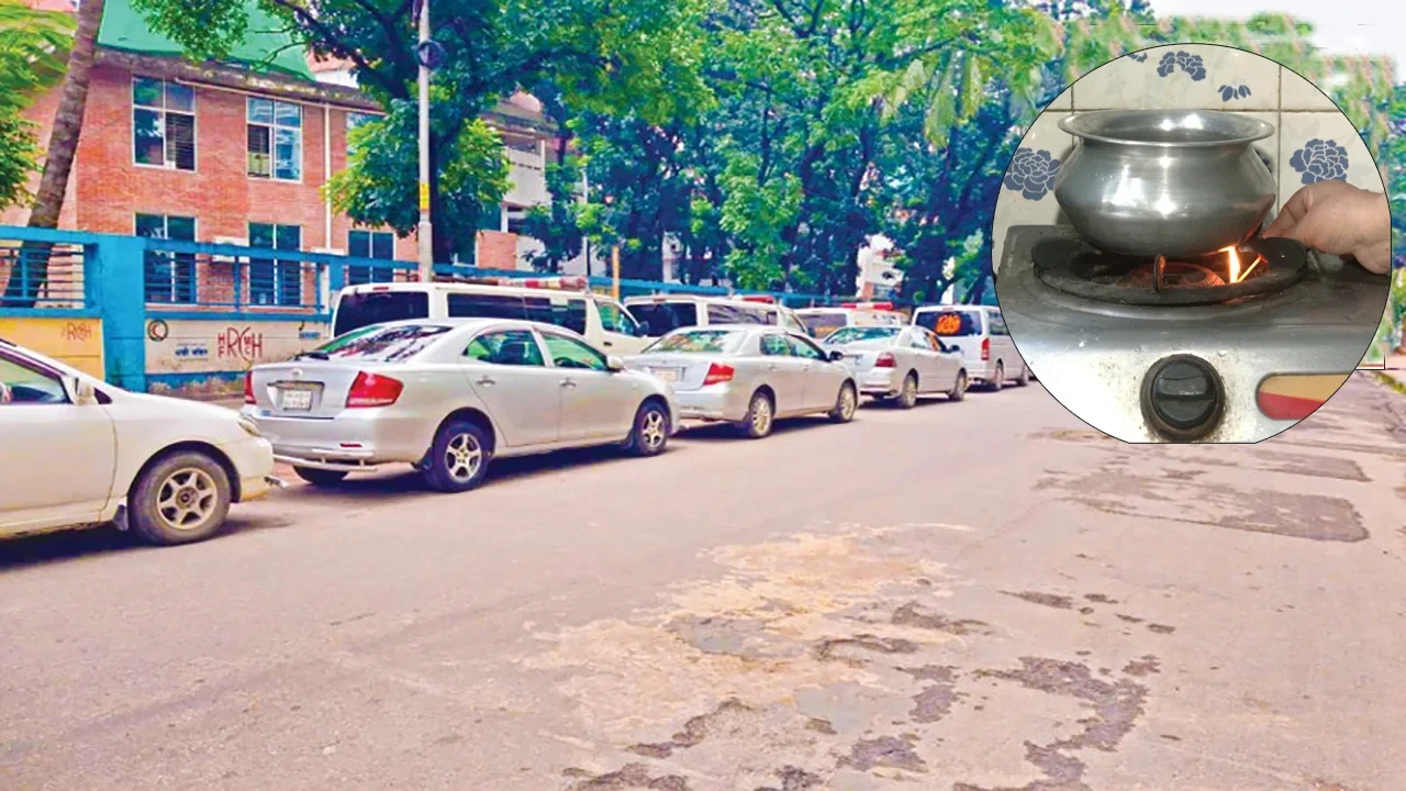 রাজধানীতে তীব্র গ্যাস সংকট অব্যাহত, সিএনজি পাম্পে গাড়ির দীর্ঘ লাইন