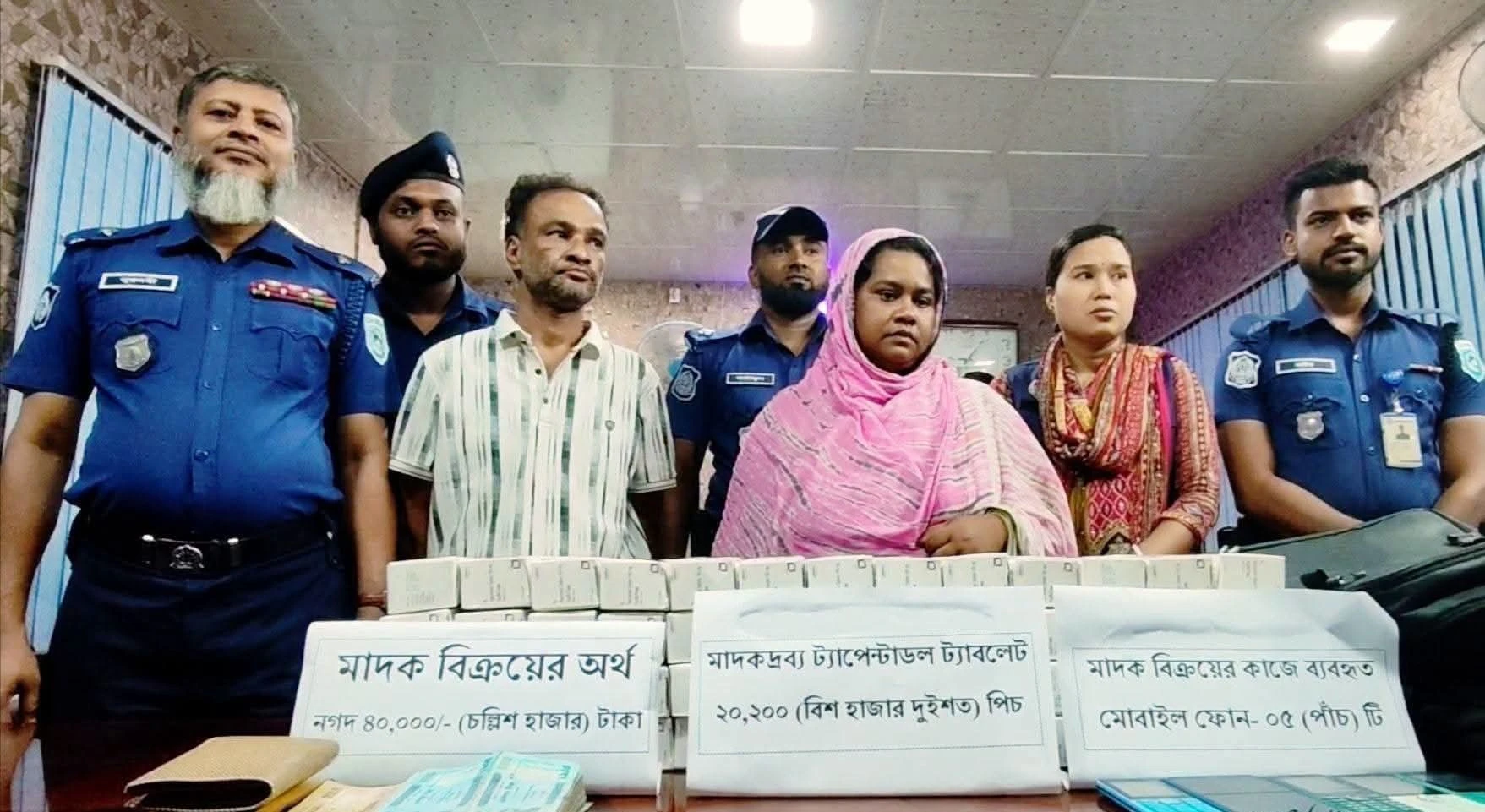 দিনাজপুরে ২০ হাজার ২০০ পিস ট্যাপেন্টাডল ট্যাবলেটসহ স্বামী-স্ত্রী আটক
